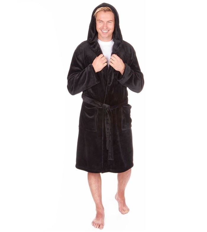 MICHAEL PAUL MEN S HOODED PLAIN DRESSING GOWN BLACK