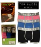 3 MENS TED BAKER BOXERSHORTS / TRUNKS PINK/BLUE/BLACK
