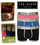 3 MENS TED BAKER BOXERSHORTS / TRUNKS PINK/BLUE/BLACK