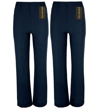 MICHAEL PAUL LADIES PACK OF 2 FINELY RIBBED BOOTLEG STRETCH NAVY TROUSERS 