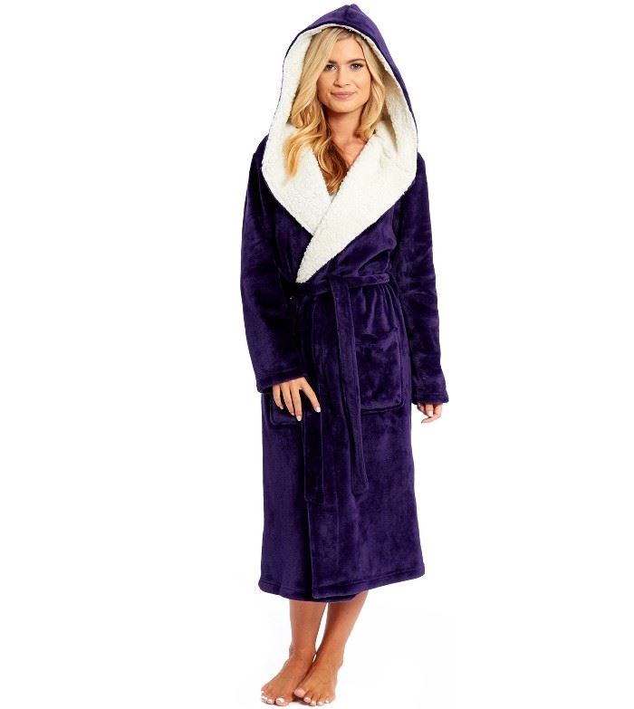 KATE MORGAN Ladies Shimmer Dressing Gown Purple Cream